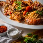 Lobster with pasta 4 Seasons restaurant Santorini