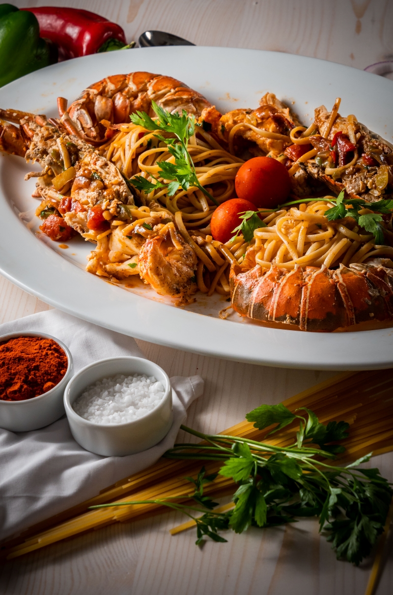 Lobster with pasta 4 Seasons restaurant Santorini