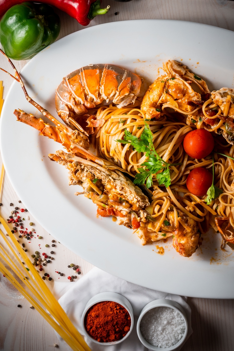 Lobster with pasta 4 Seasons restaurant Santorini
